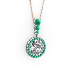Lavinya Kolye - Swarovski ve kök yakut 8 ayar beyaz altın kolye (40 cm rose altın rolo zincir) #1noi6z1