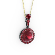 Kök yakut ve garnet 925 ayar siyah rodyum kaplama gümüş kolye (40 cm gümüş rolo zincir)
