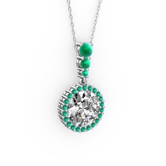 Swarovski ve kök yakut 18 ayar beyaz altın kolye (40 cm gümüş rolo zincir)