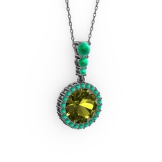 Lavinya Kolye - Peridot ve kök yakut 925 ayar siyah rodyum kaplama gümüş kolye (40 cm gümüş rolo zincir) #1nzb459