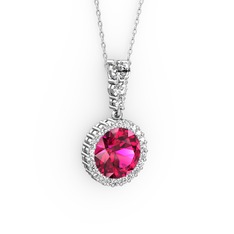 Lavinya Kolye - Rodolit garnet ve beyaz zirkon 8 ayar beyaz altın kolye (40 cm beyaz altın rolo zincir) #1o382zn
