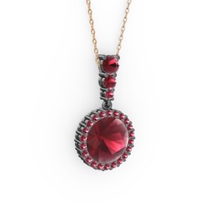 Lavinya Kolye - Kök yakut ve kök zümrüt 925 ayar siyah rodyum kaplama gümüş kolye (40 cm rose altın rolo zincir) #1o7xv4m