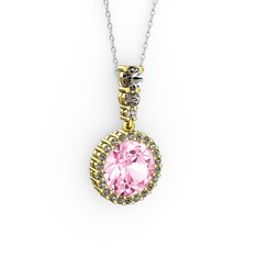 Lavinya Kolye - Pembe kuvars ve dumanlı kuvars 8 ayar altın kolye (40 cm beyaz altın rolo zincir) #1okjqdd