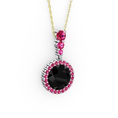 Lavinya Kolye - Siyah zirkon ve rodolit garnet 14 ayar beyaz altın kolye (40 cm altın rolo zincir) #1oprey7
