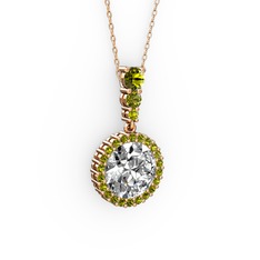 Lavinya Kolye - Swarovski ve peridot 18 ayar rose altın kolye (40 cm rose altın rolo zincir) #1ozyqbt