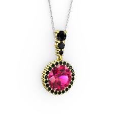 Lavinya Kolye - Rodolit garnet ve siyah zirkon 925 ayar altın kaplama gümüş kolye (40 cm gümüş rolo zincir) #1p81iu4