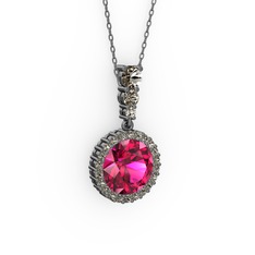 Lavinya Kolye - Rodolit garnet ve dumanlı kuvars 925 ayar siyah rodyum kaplama gümüş kolye (40 cm gümüş rolo zincir) #1pgm0im