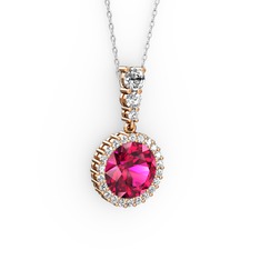Rodolit garnet ve beyaz zirkon 18 ayar rose altın kolye (40 cm beyaz altın rolo zincir)