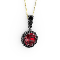 Lavinya Kolye - Garnet ve siyah zirkon 925 ayar siyah rodyum kaplama gümüş kolye (40 cm altın rolo zincir) #1pzv19c