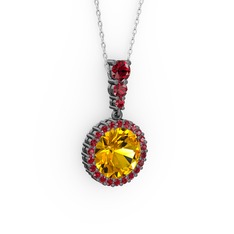Lavinya Kolye - Sitrin ve garnet 925 ayar siyah rodyum kaplama gümüş kolye (40 cm gümüş rolo zincir) #1q1yy9q