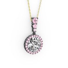 Lavinya Kolye - Beyaz zirkon ve pembe kuvars 925 ayar siyah rodyum kaplama gümüş kolye (40 cm altın rolo zincir) #1q2q8rt