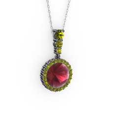 Lavinya Kolye - Kök yakut ve peridot 925 ayar siyah rodyum kaplama gümüş kolye (40 cm beyaz altın rolo zincir) #1q3i2yo