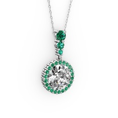 Lavinya Kolye - Swarovski ve yeşil kuvars 14 ayar beyaz altın kolye (40 cm gümüş rolo zincir) #1qb5tkm