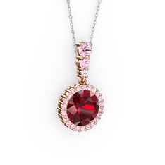 Garnet ve pembe kuvars 8 ayar rose altın kolye (40 cm gümüş rolo zincir)