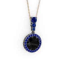 Lavinya Kolye - Siyah zirkon ve lab safir 925 ayar siyah rodyum kaplama gümüş kolye (40 cm rose altın rolo zincir) #1qigb80