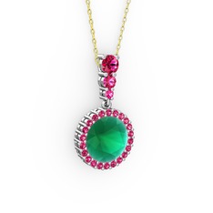 Lavinya Kolye - Kök zümrüt ve rodolit garnet 8 ayar beyaz altın kolye (40 cm altın rolo zincir) #1qvhmy0