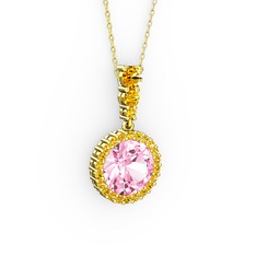 Lavinya Kolye - Pembe kuvars ve sitrin 18 ayar altın kolye (40 cm altın rolo zincir) #1qvyolx