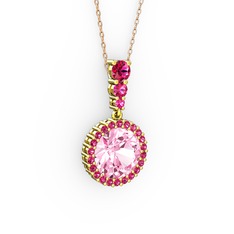 Lavinya Kolye - Pembe kuvars ve rodolit garnet 8 ayar altın kolye (40 cm gümüş rolo zincir) #1qvzyu0