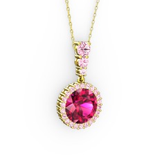 Rodolit garnet ve pembe kuvars 18 ayar altın kolye (40 cm altın rolo zincir)