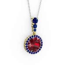 Lavinya Kolye - Garnet ve lab safir 14 ayar altın kolye (40 cm beyaz altın rolo zincir) #1rnzk4y