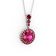 Rodolit garnet ve garnet 18 ayar beyaz altın kolye (40 cm gümüş rolo zincir)