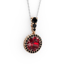 Lavinya Kolye - Garnet ve siyah zirkon 14 ayar rose altın kolye (40 cm beyaz altın rolo zincir) #1rv7gix