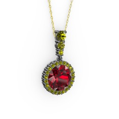 Lavinya Kolye - Garnet ve peridot 925 ayar siyah rodyum kaplama gümüş kolye (40 cm altın rolo zincir) #1rw1327