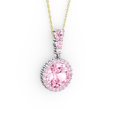 Pembe kuvars 8 ayar beyaz altın kolye (40 cm altın rolo zincir)