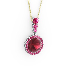 Lavinya Kolye - Kök yakut ve rodolit garnet 14 ayar beyaz altın kolye (40 cm altın rolo zincir) #1s1wmtn