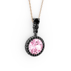 Lavinya Kolye - Pembe kuvars ve siyah zirkon 925 ayar siyah rodyum kaplama gümüş kolye (40 cm rose altın rolo zincir) #1sg8pa0
