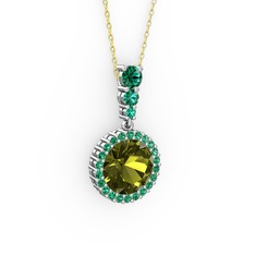 Lavinya Kolye - Peridot ve yeşil kuvars 14 ayar beyaz altın kolye (40 cm gümüş rolo zincir) #1ska3a1