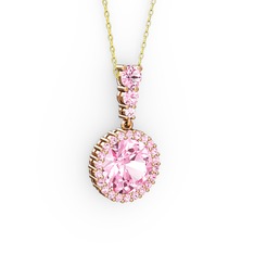 Lavinya Kolye - Pembe kuvars 18 ayar rose altın kolye (40 cm altın rolo zincir) #1skp27b