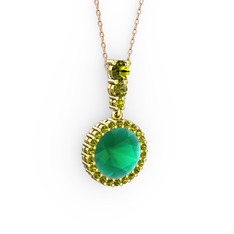 Kök zümrüt ve peridot 8 ayar altın kolye (40 cm rose altın rolo zincir)