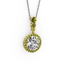 Lavinya Kolye - Beyaz zirkon ve peridot 14 ayar altın kolye (40 cm gümüş rolo zincir) #1ss9bt9