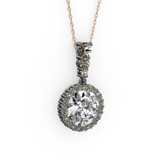 Lavinya Kolye - Swarovski ve dumanlı kuvars 925 ayar siyah rodyum kaplama gümüş kolye (40 cm rose altın rolo zincir) #1t0p0ve