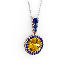 Sitrin ve lab safir 925 ayar rose altın kaplama gümüş kolye (40 cm beyaz altın rolo zincir)