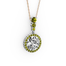 Lavinya Kolye - Beyaz zirkon ve peridot 18 ayar beyaz altın kolye (40 cm rose altın rolo zincir) #1ts7q0b