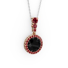Lavinya Kolye - Siyah zirkon ve garnet 925 ayar rose altın kaplama gümüş kolye (40 cm beyaz altın rolo zincir) #1tujujf