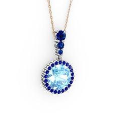 Lavinya Kolye - Akuamarin ve lab safir 18 ayar beyaz altın kolye (40 cm rose altın rolo zincir) #1tv3bdg