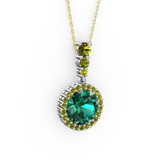 Lavinya Kolye - Yeşil kuvars ve peridot 18 ayar beyaz altın kolye (40 cm gümüş rolo zincir) #1tx2dn6