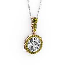 Lavinya Kolye - Swarovski ve peridot 925 ayar rose altın kaplama gümüş kolye (40 cm gümüş rolo zincir) #1u5flkg