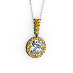 Lavinya Kolye - Swarovski ve sitrin 925 ayar siyah rodyum kaplama gümüş kolye (40 cm beyaz altın rolo zincir) #1ui1fvn