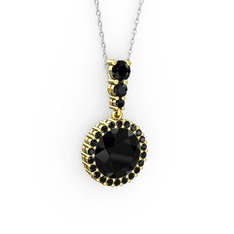 Lavinya Kolye - Siyah zirkon 18 ayar altın kolye (40 cm gümüş rolo zincir) #1ulk466