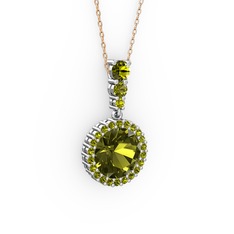 Lavinya Kolye - Peridot 14 ayar beyaz altın kolye (40 cm rose altın rolo zincir) #1upstq0
