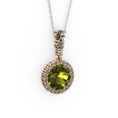 Lavinya Kolye - Peridot ve dumanlı kuvars 14 ayar rose altın kolye (40 cm beyaz altın rolo zincir) #1uz2ha
