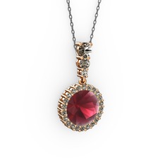 Kök yakut ve dumanlı kuvars 18 ayar rose altın kolye (40 cm gümüş rolo zincir)