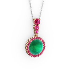 Lavinya Kolye - Kök zümrüt ve rodolit garnet 925 ayar rose altın kaplama gümüş kolye (40 cm gümüş rolo zincir) #1vi50z4