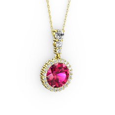 Rodolit garnet ve swarovski 14 ayar altın kolye (40 cm altın rolo zincir)