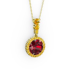 Lavinya Kolye - Garnet ve sitrin 18 ayar altın kolye (40 cm altın rolo zincir) #1vjx0y2