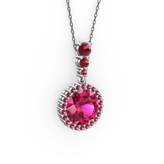 Rodolit garnet ve kök zümrüt 14 ayar beyaz altın kolye (40 cm gümüş rolo zincir)